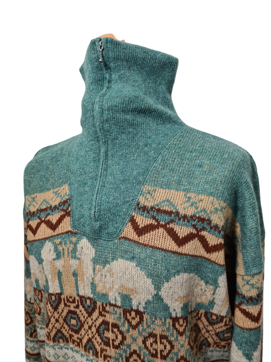 Pull inspiration folk autrichienne/suisse motifs animaliers et jacquard des années 80 EMMAUS