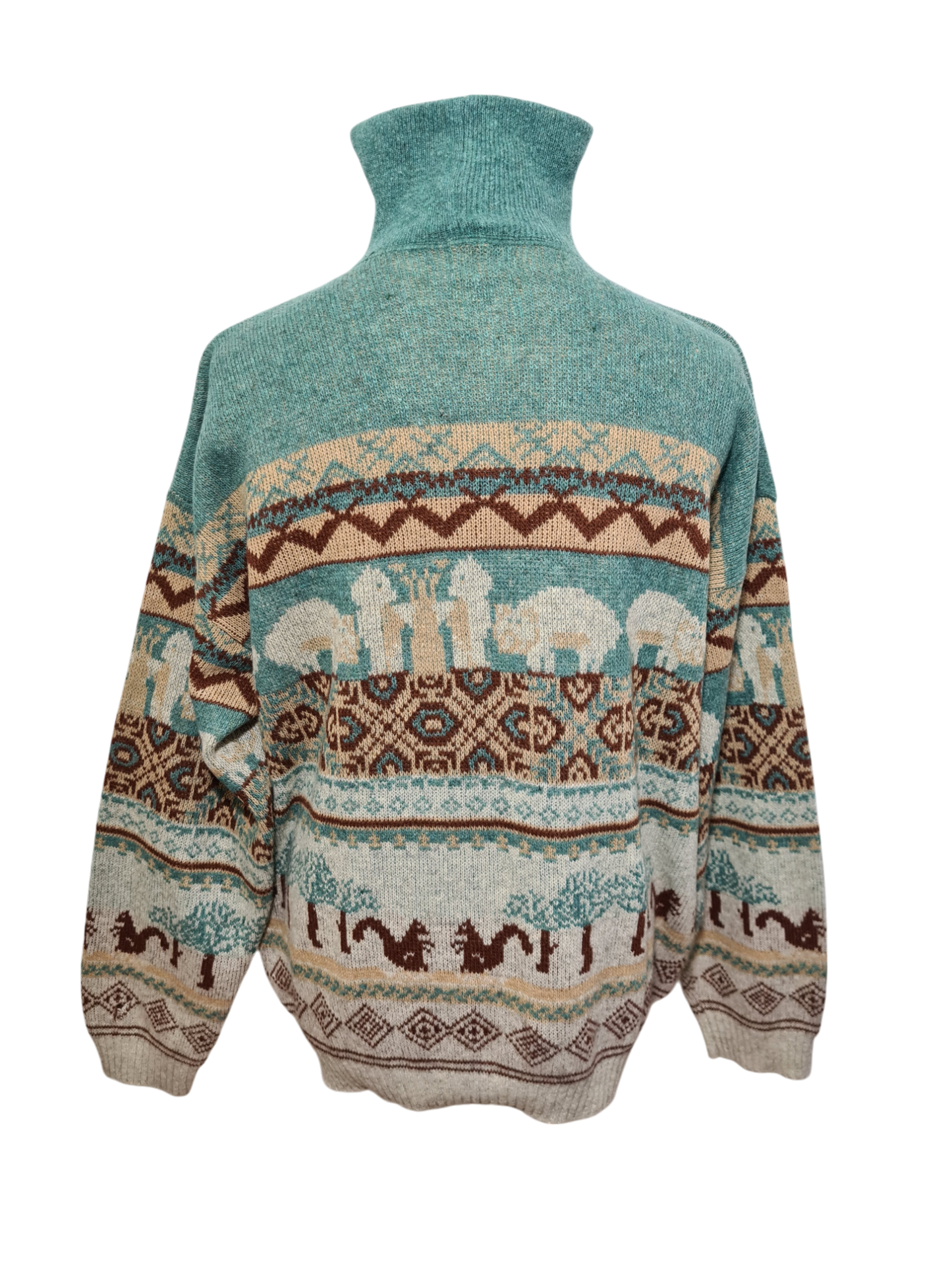 Pull inspiration folk autrichienne/suisse motifs animaliers et jacquard des années 80 EMMAUS