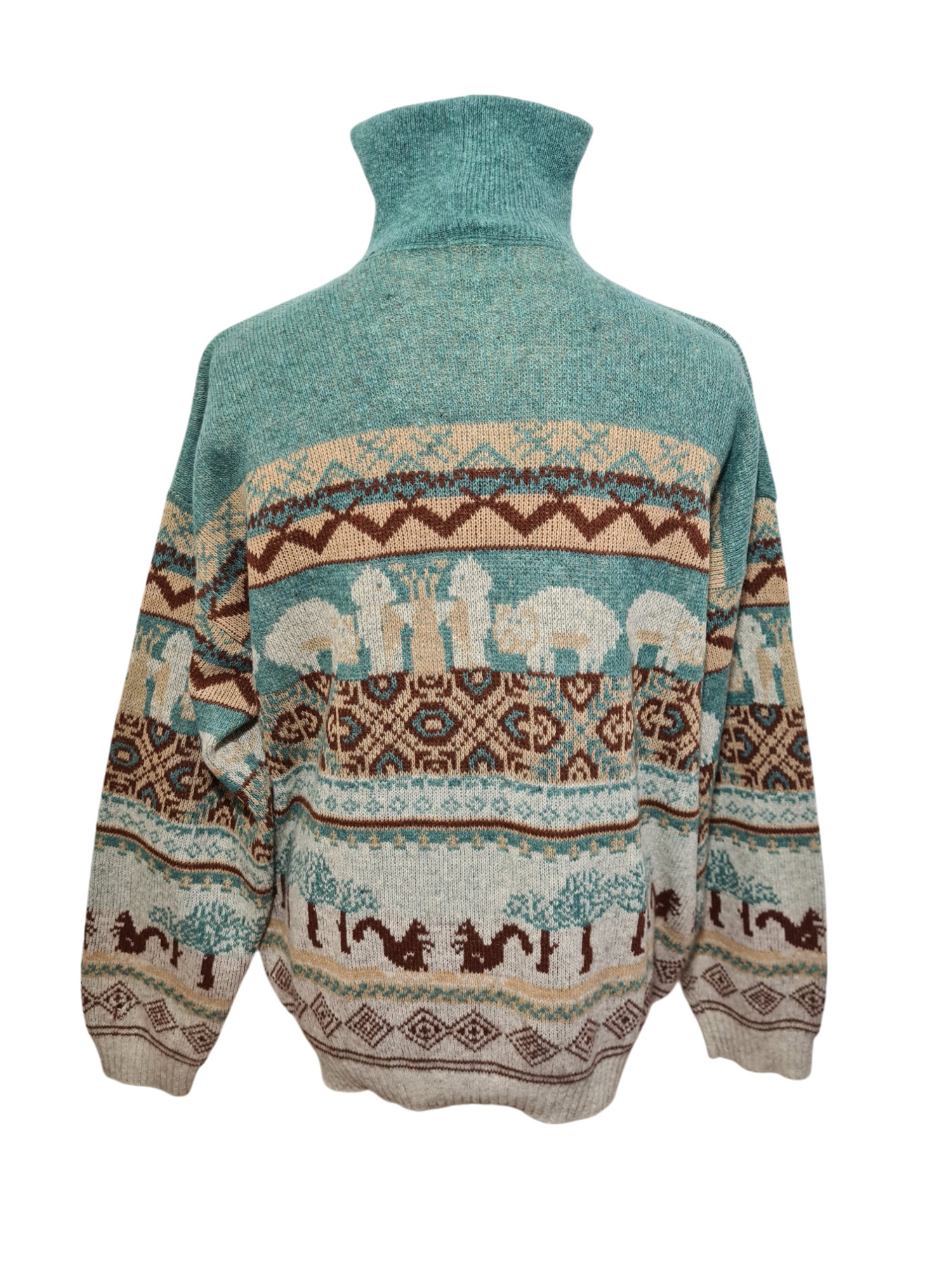 Pull inspiration folk autrichienne/suisse motifs animaliers et jacquard des années 80 EMMAUS