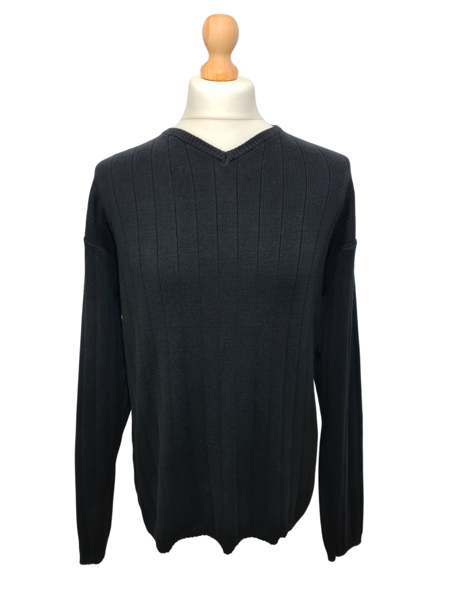 Pull noir Laurent Cerrer col V style épaules tombantes des années 90-2000 EMMAUS