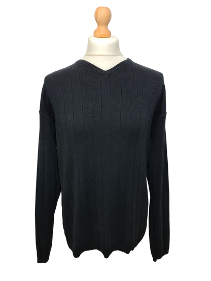 Pull noir Laurent Cerrer col V style épaules tombantes des années 90-2000 EMMAUS