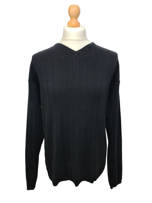 Pull noir Laurent Cerrer col V style épaules tombantes des années 90-2000 EMMAUS