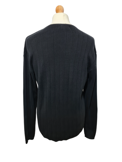 Pull noir Laurent Cerrer col V style épaules tombantes des années 90-2000 EMMAUS