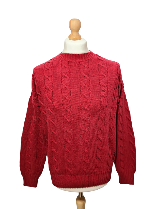 Pull homme torsadé rouge style épaules tombantes des années 90-2000 EMMAUS