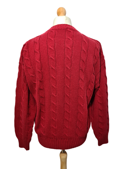 Pull homme torsadé rouge style épaules tombantes des années 90-2000 EMMAUS