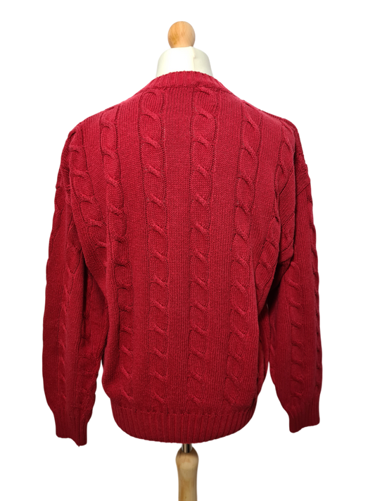 Pull homme torsadé rouge style épaules tombantes des années 90-2000 EMMAUS