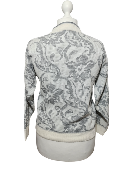 Pull femme jacquard fleuri style épaules tombantes des années 80-90 EMMAUS