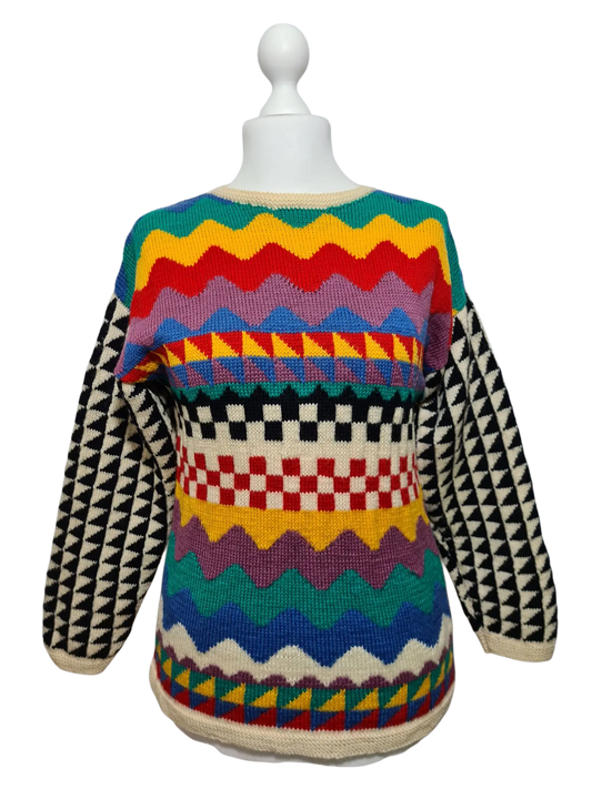 Pull en laine rare tricotée main inspiration coogi des années 80-90 EMMAUS