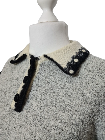 Pull long chaud doux et duveteux à col chemise des années 80-90 EMMAUS