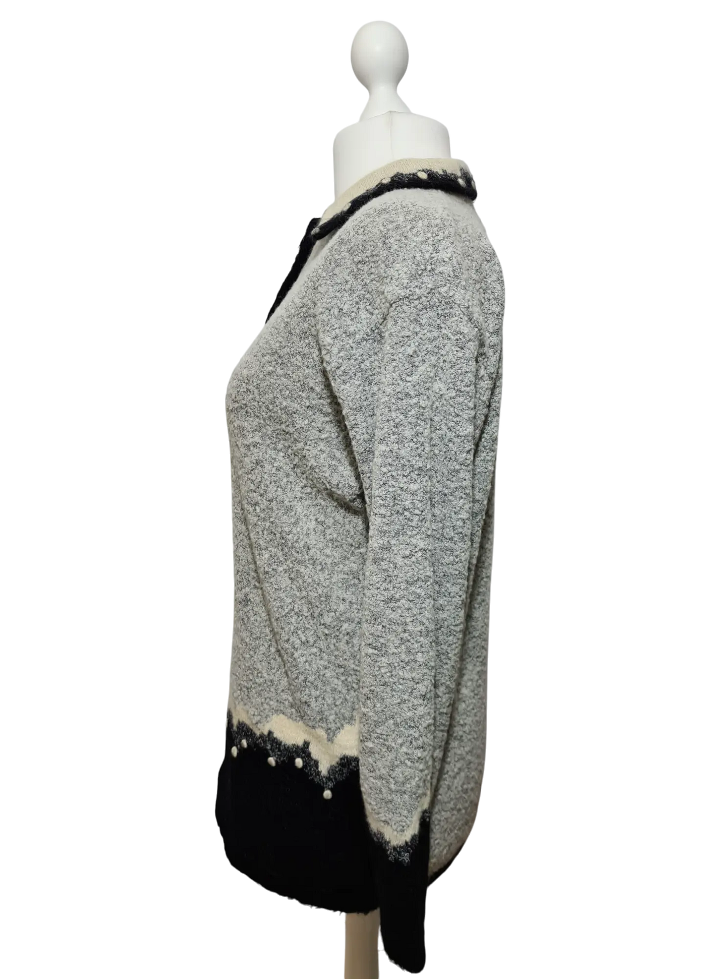 Pull long chaud doux et duveteux à col chemise des années 80-90 EMMAUS