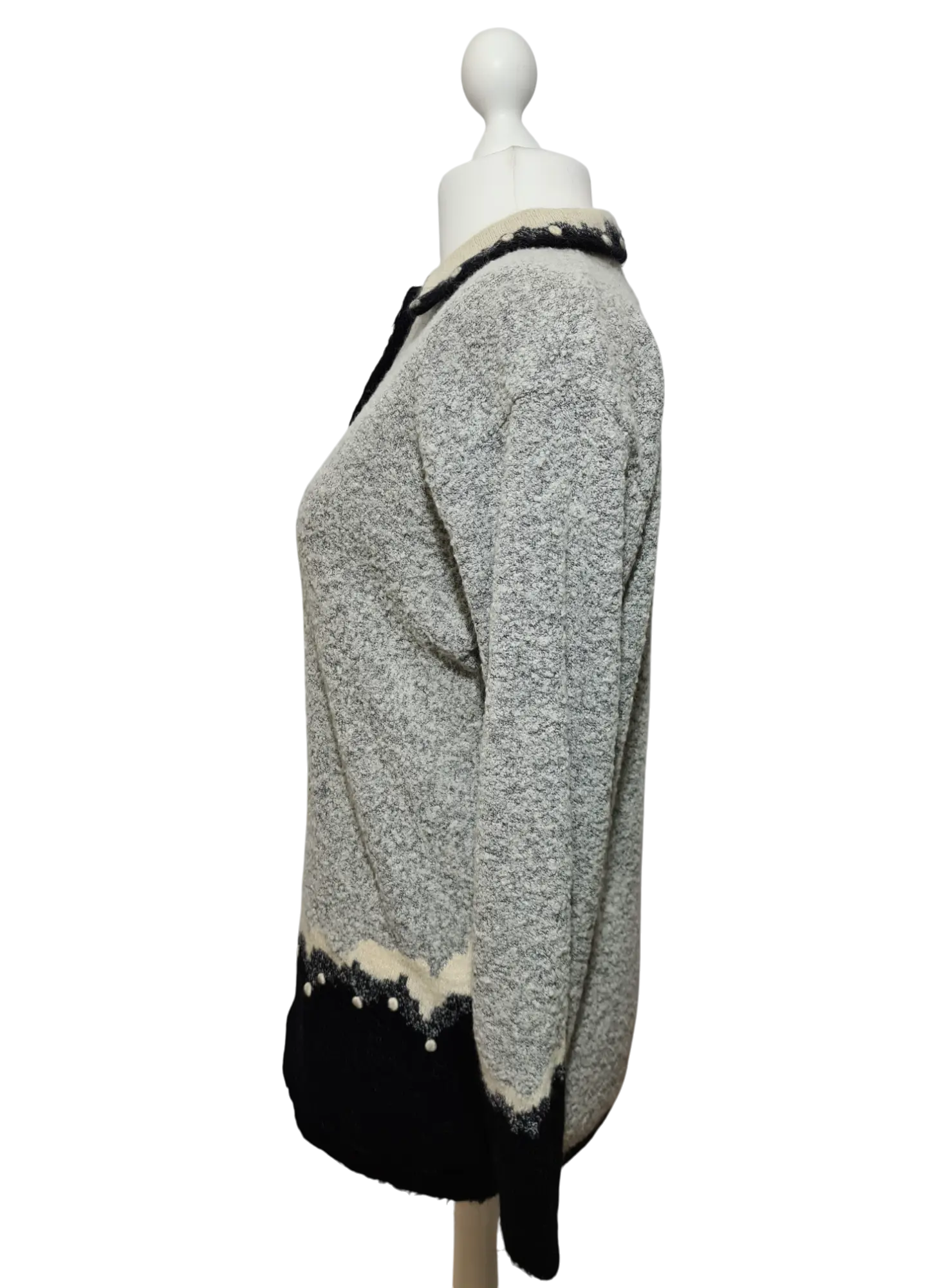 Pull long chaud doux et duveteux à col chemise des années 80-90 EMMAUS