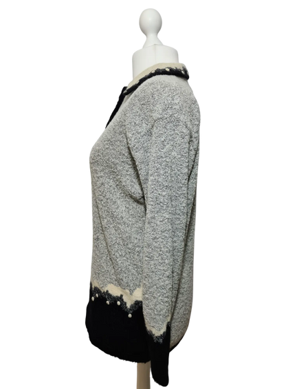 Pull long chaud doux et duveteux à col chemise des années 80-90 EMMAUS