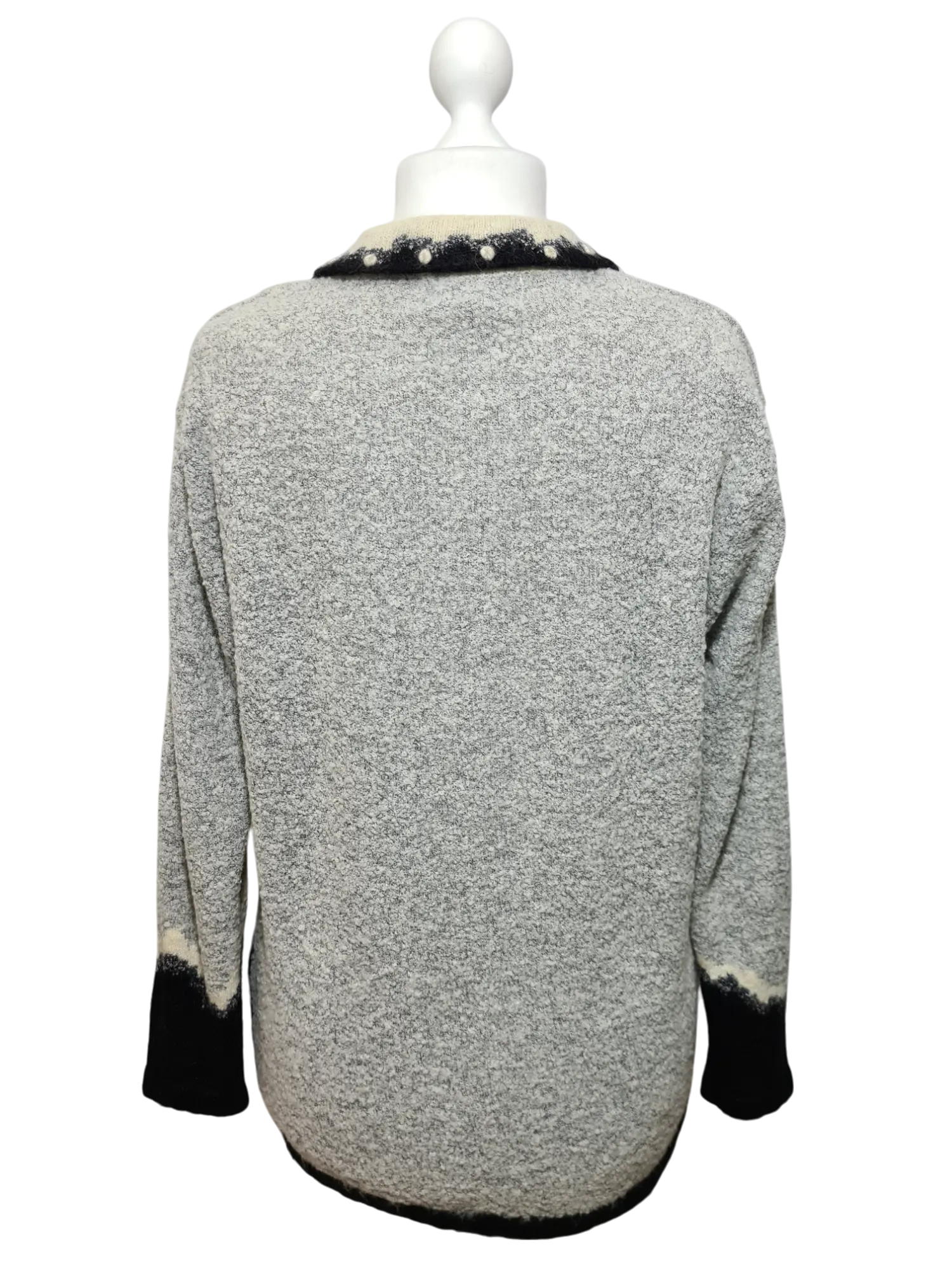 Pull long chaud doux et duveteux à col chemise des années 80-90 EMMAUS
