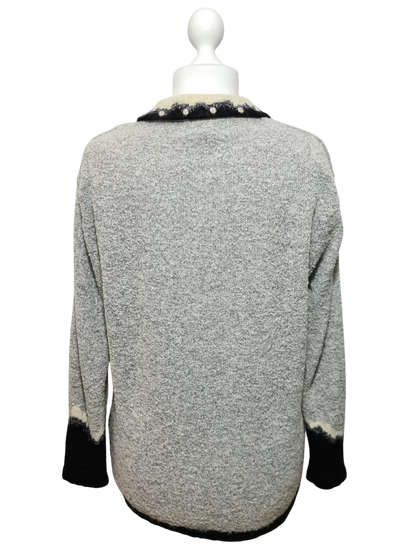 Pull long chaud doux et duveteux à col chemise des années 80-90 EMMAUS