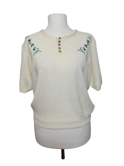 Pull manches courtes avec broderies florales des années 80-90 EMMAUS