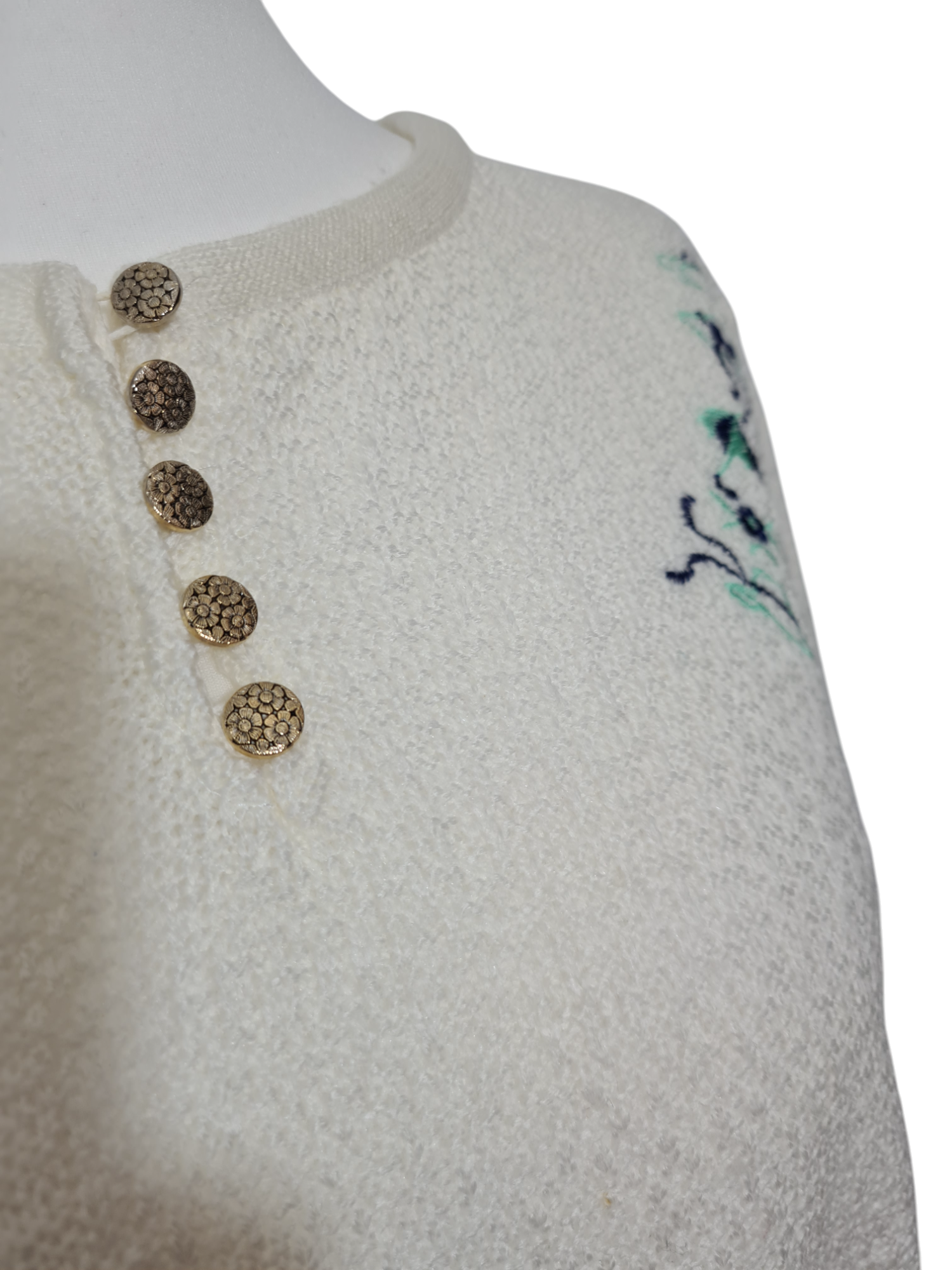 Pull manches courtes avec broderies florales des années 80-90 EMMAUS