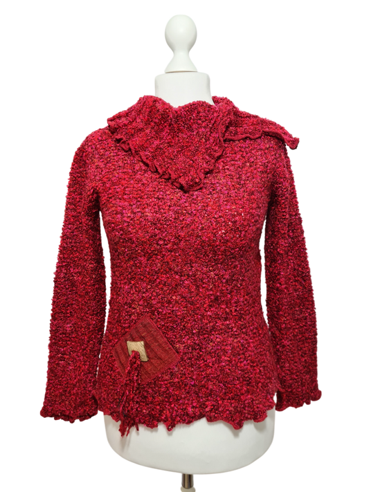 Pull moelleux bordeaux style bohème chic des années 90-2000 EMMAUS