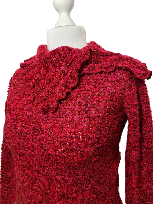 Pull moelleux bordeaux style bohème chic des années 90-2000 EMMAUS