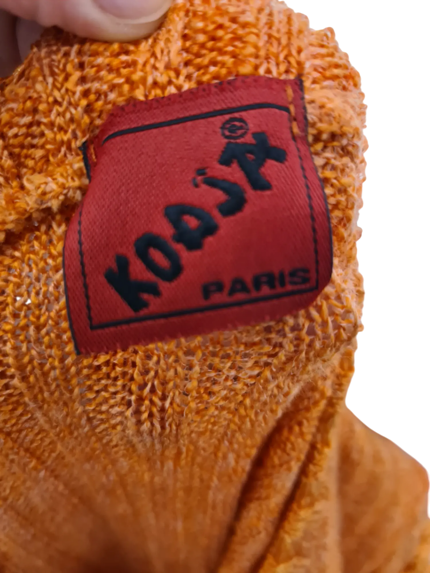 Pull orange à manches courtes ceinturé et col V des années 70-80 EMMAUS