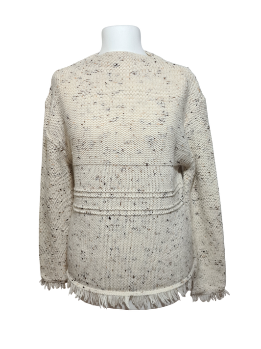 Pull femme beige moucheté en maille tricot Caroll des années 2000 Brocante