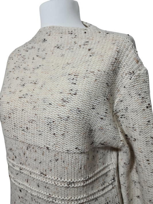 Pull femme beige moucheté en maille tricot Caroll des années 2000 Brocante