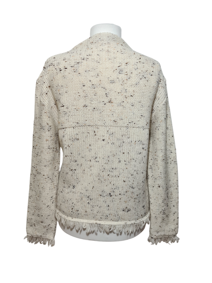 Pull femme beige moucheté en maille tricot Caroll des années 2000 Brocante