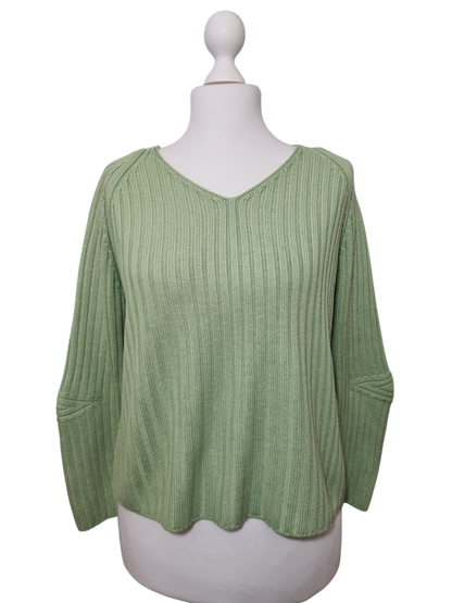 Pull femme col V à coudières motifs graphiques des années 90-2000 EMMAUS