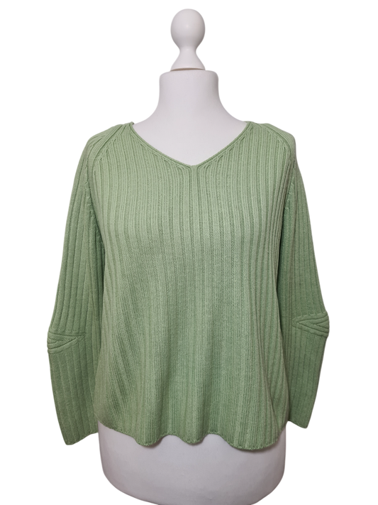 Pull femme col V à coudières motifs graphiques des années 90-2000 EMMAUS