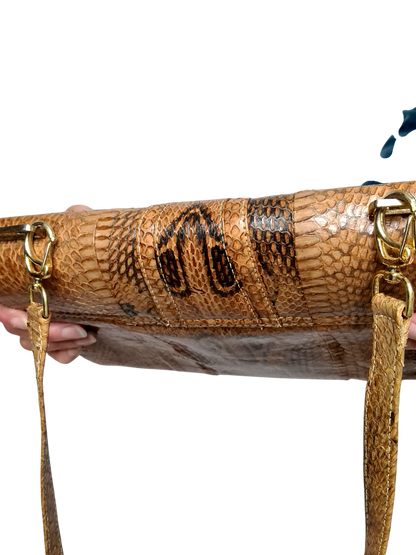 Sac à main femme à bandoulière artisanal vintage en cuir de python intérieur daim des années 60-70 Brocante