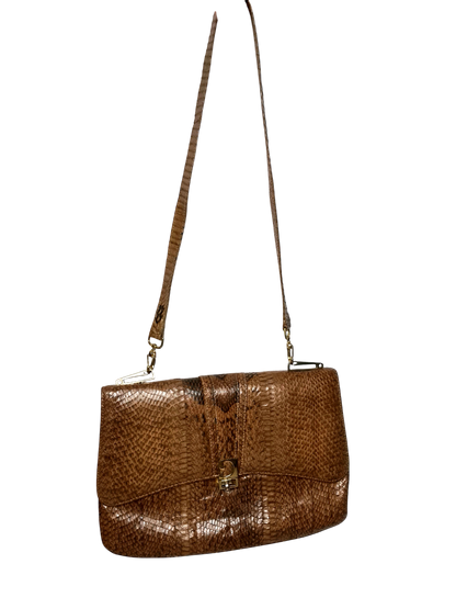 Sac à main femme à bandoulière artisanal vintage en cuir de python intérieur daim des années 60-70 Brocante