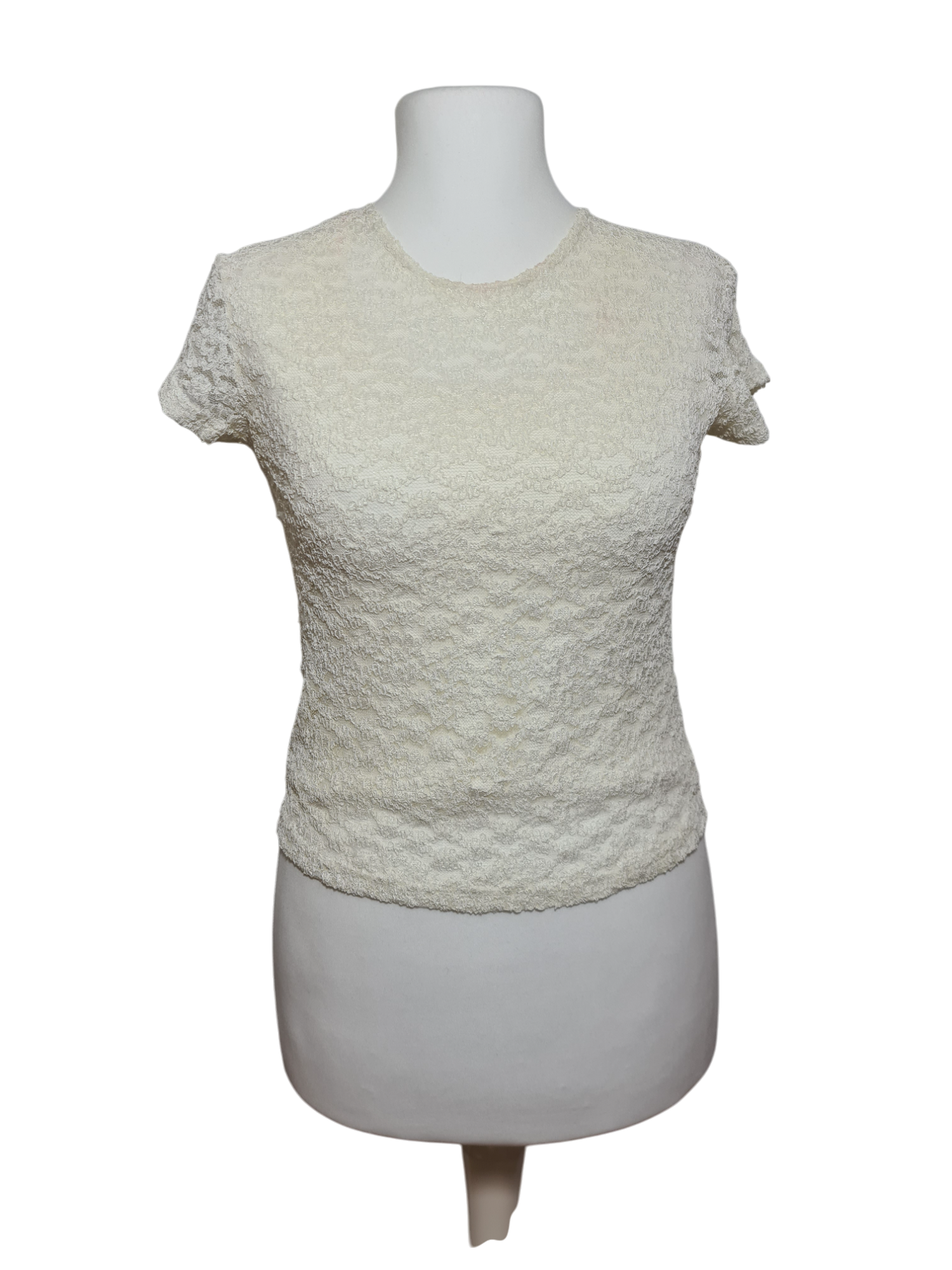 T-shirt blanc femme en dentelle vintage des années des années 90 EMMAUS
