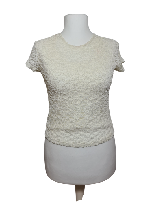 T-shirt blanc femme en dentelle vintage des années des années 90 EMMAUS