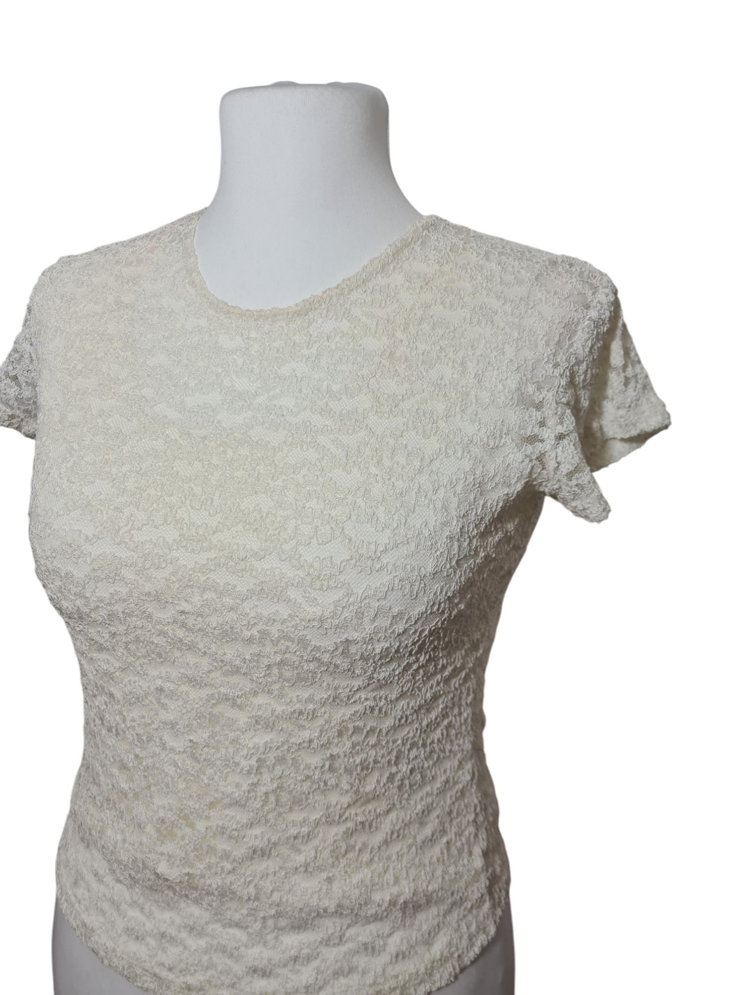 T-shirt blanc femme en dentelle vintage des années des années 90 EMMAUS