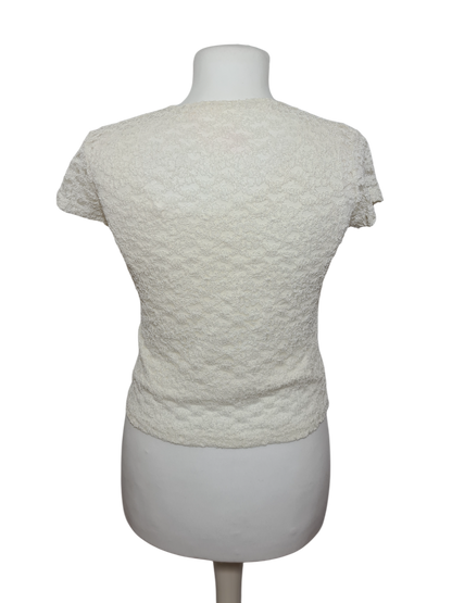 T-shirt blanc femme en dentelle vintage des années des années 90 EMMAUS