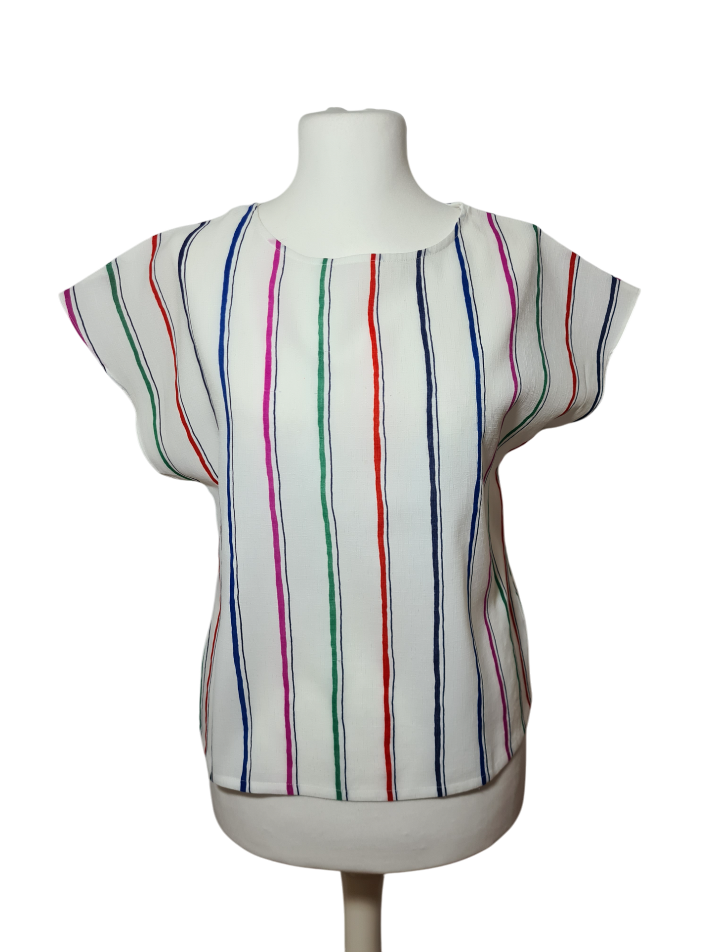T-shirt femme vintage blanc à rayures des années 80-90 EMMAUS