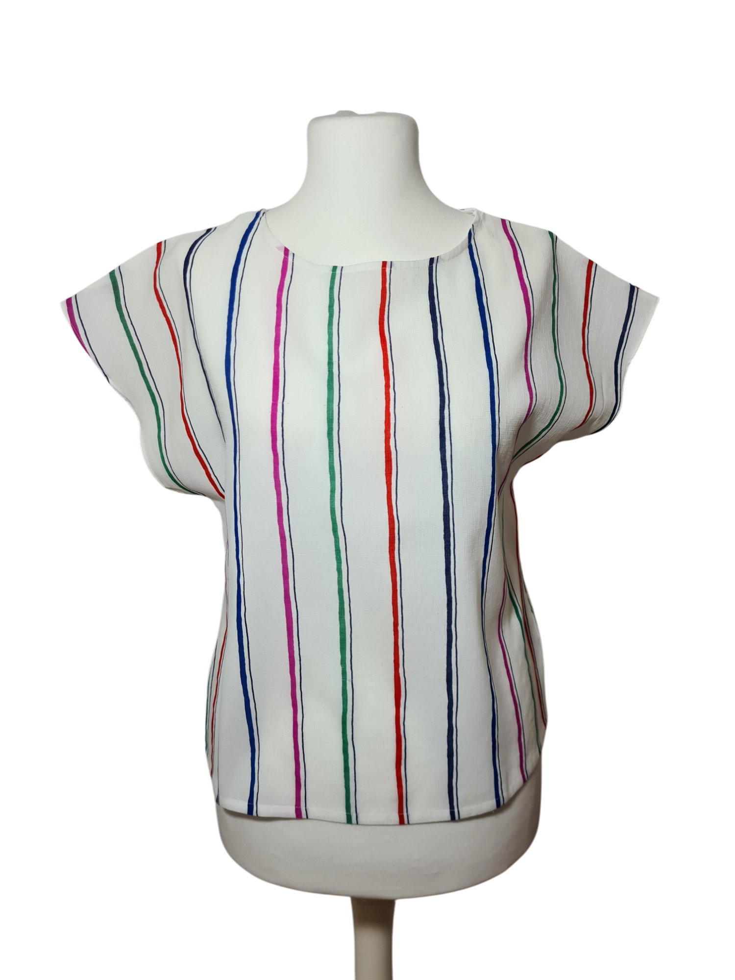 T-shirt femme vintage blanc à rayures des années 80-90 EMMAUS