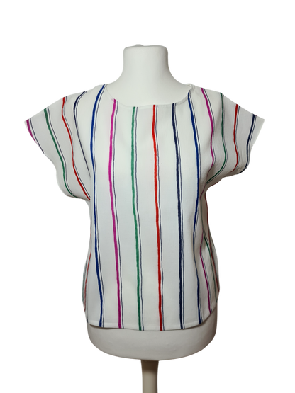 T-shirt femme vintage blanc à rayures des années 80-90 EMMAUS
