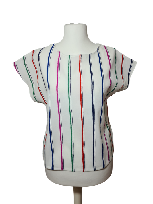 T-shirt femme vintage blanc à rayures des années 80-90 EMMAUS