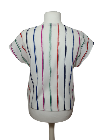 T-shirt femme vintage blanc à rayures des années 80-90 EMMAUS
