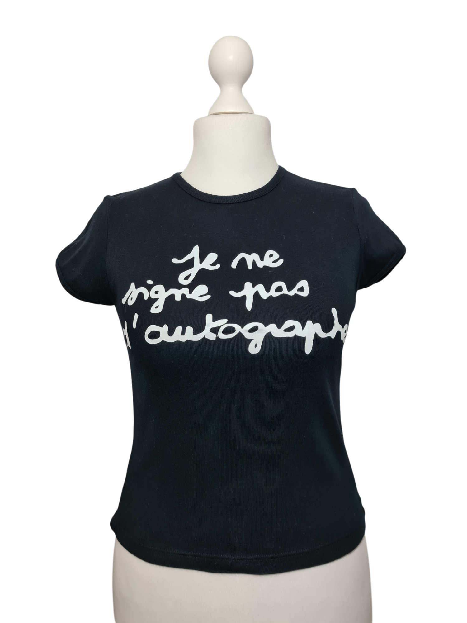T-shirt noir Jennyfer message imprimé blanc des années 2000 EMMAUS