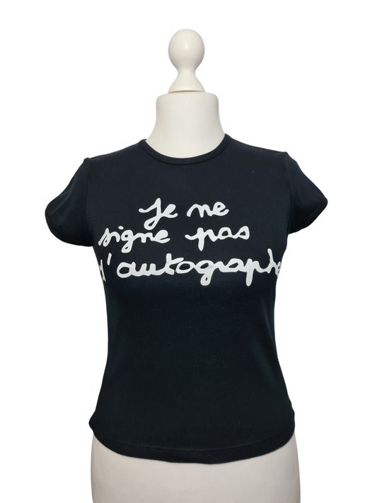 T-shirt noir Jennyfer message imprimé blanc des années 2000 EMMAUS