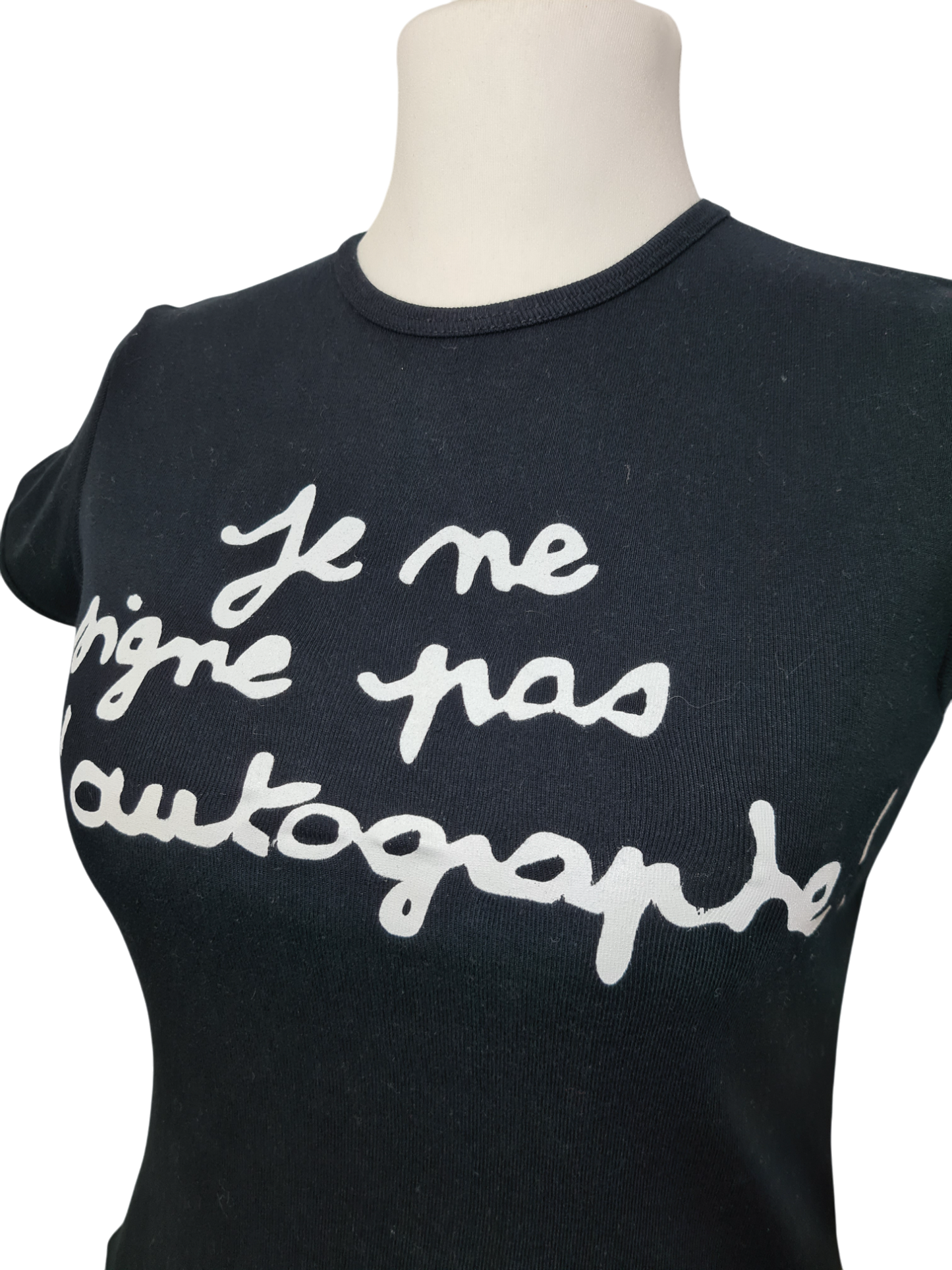 T-shirt noir Jennyfer message imprimé blanc des années 2000 EMMAUS