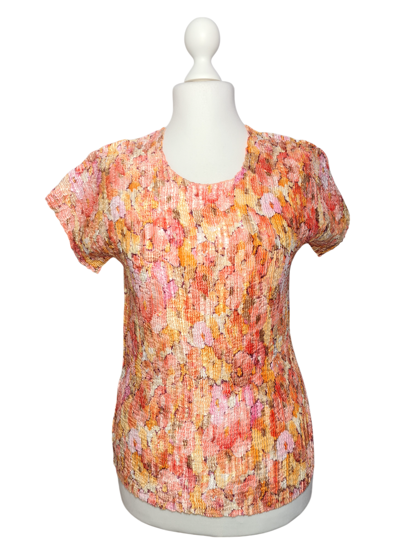 T-shirt plissé imprimé fleuri Vango Paris des années 90-2000 EMMAUS