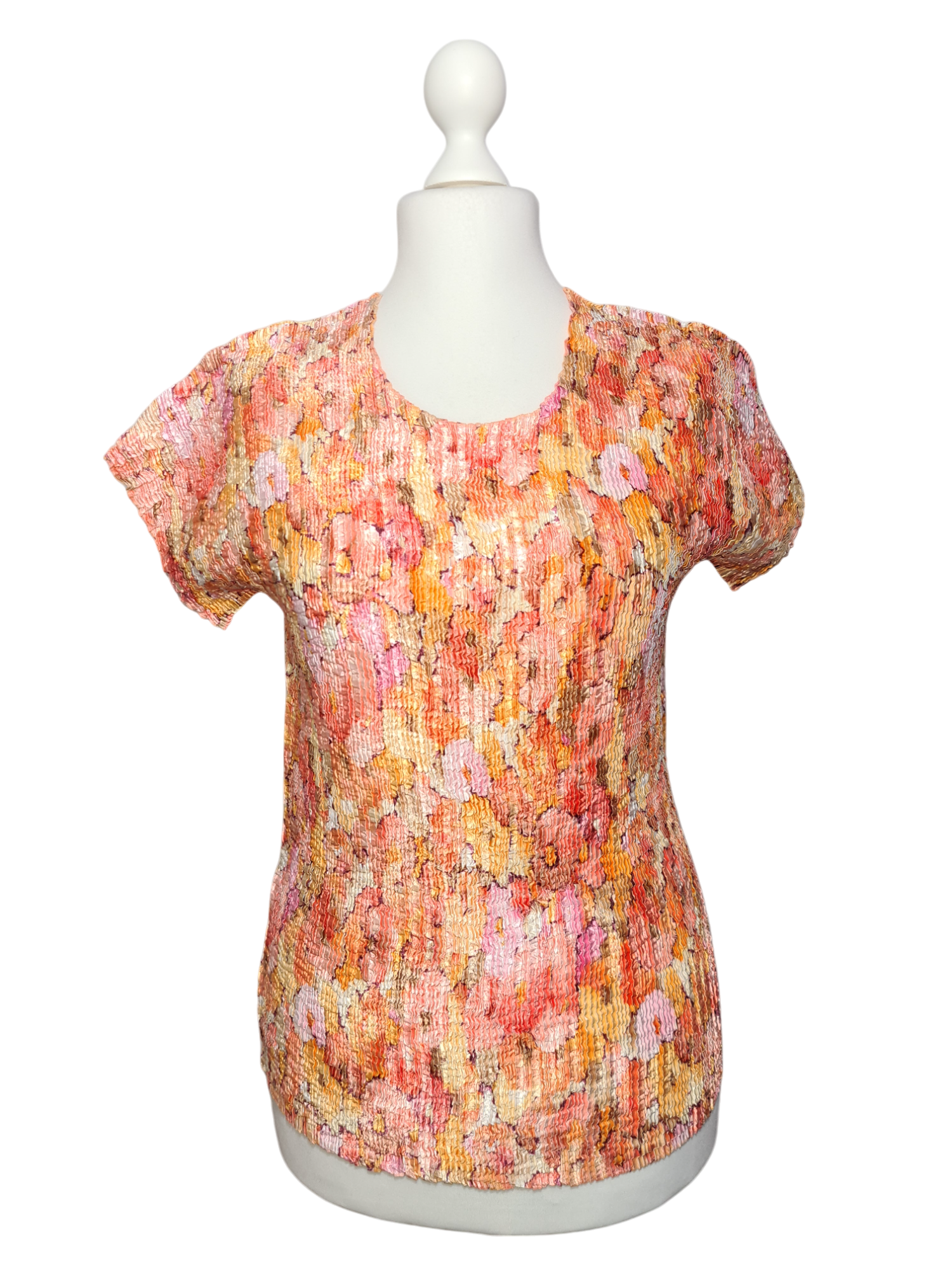 T-shirt plissé imprimé fleuri Vango Paris des années 90-2000 EMMAUS