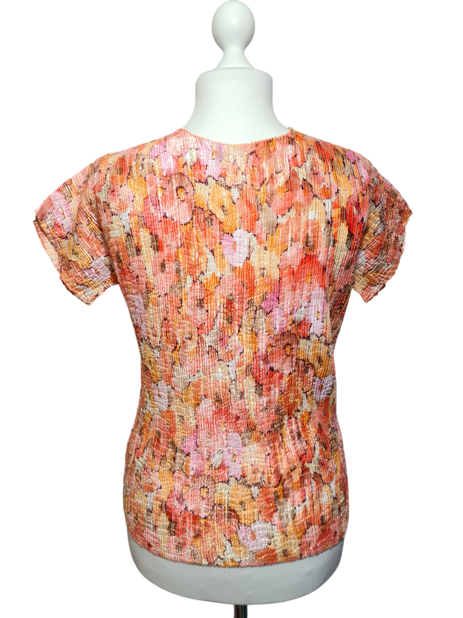 T-shirt plissé imprimé fleuri Vango Paris des années 90-2000 EMMAUS