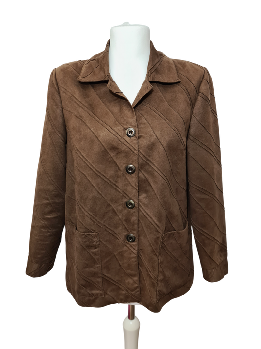 Veste chemise femme marron en daim synthétique des années 90-2000 EMMAUS