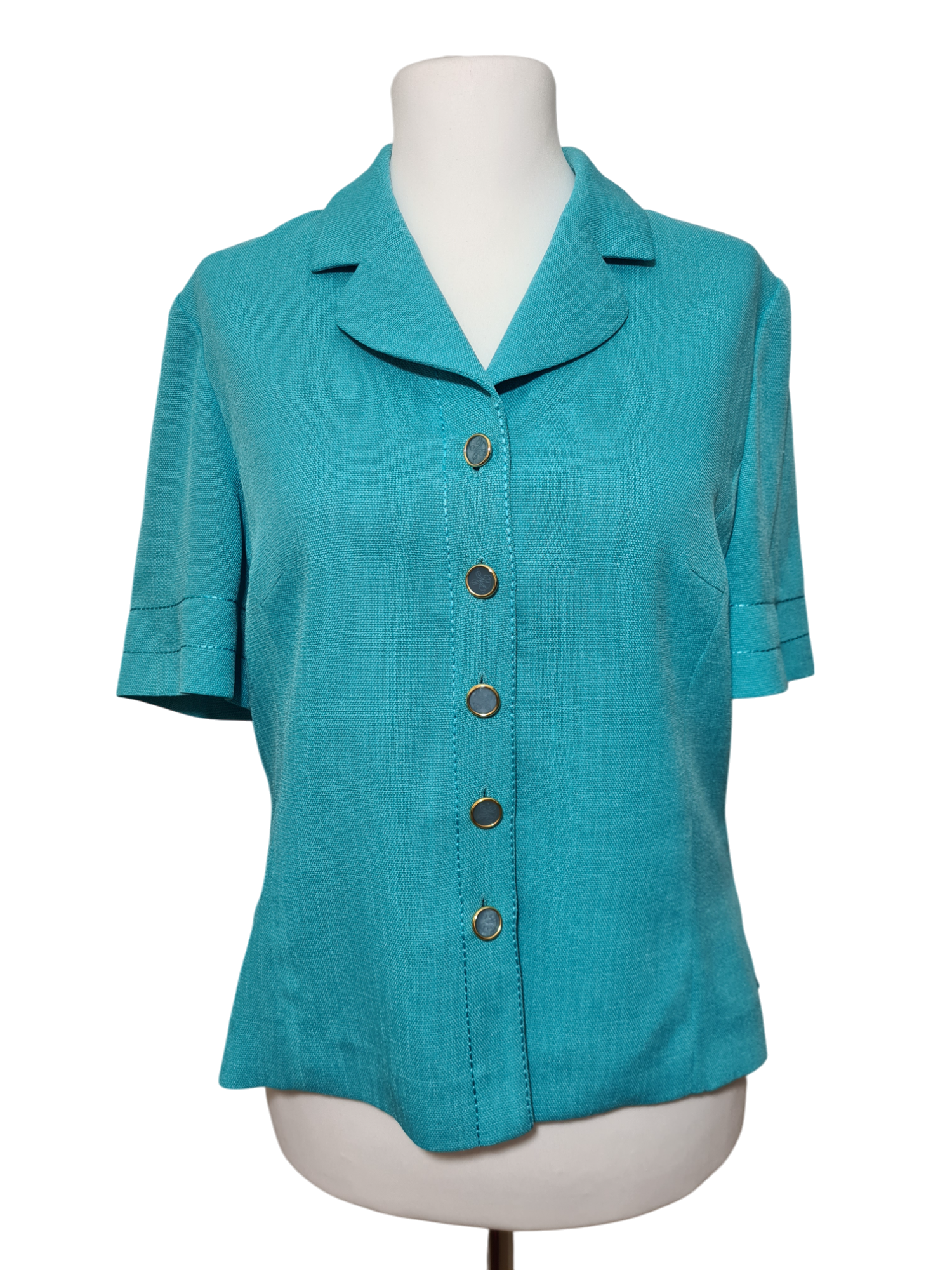 Veste manches courtes vert turquoise Weill Paris des années 80-90 EMMAUS