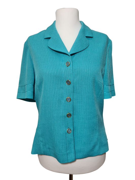 Veste manches courtes vert turquoise Weill Paris des années 80-90 EMMAUS